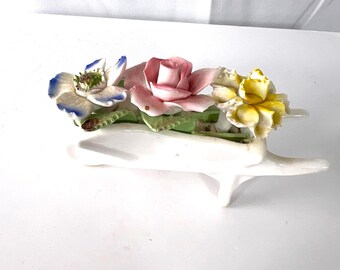 Royale Stratford Bone China Floral Wheelburrow Figurine Handcrafted England