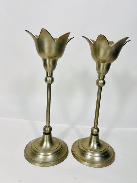vintage * turip candle holder 2点セット Vintage Tulip Metal Candle Holders Set of Two Mid Century Silver