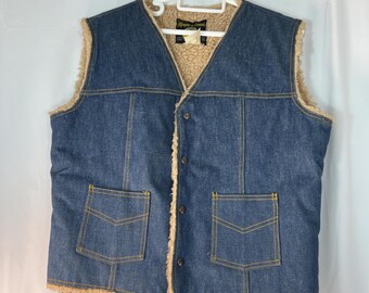 Vintage Olympic of Canada Denim Sherpa Vest - Made in Canada - size 46