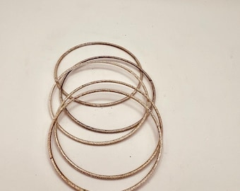 Set of 5 Textured Wire Bangle Bracelets Silver & Gold Tone | 7” Wrist