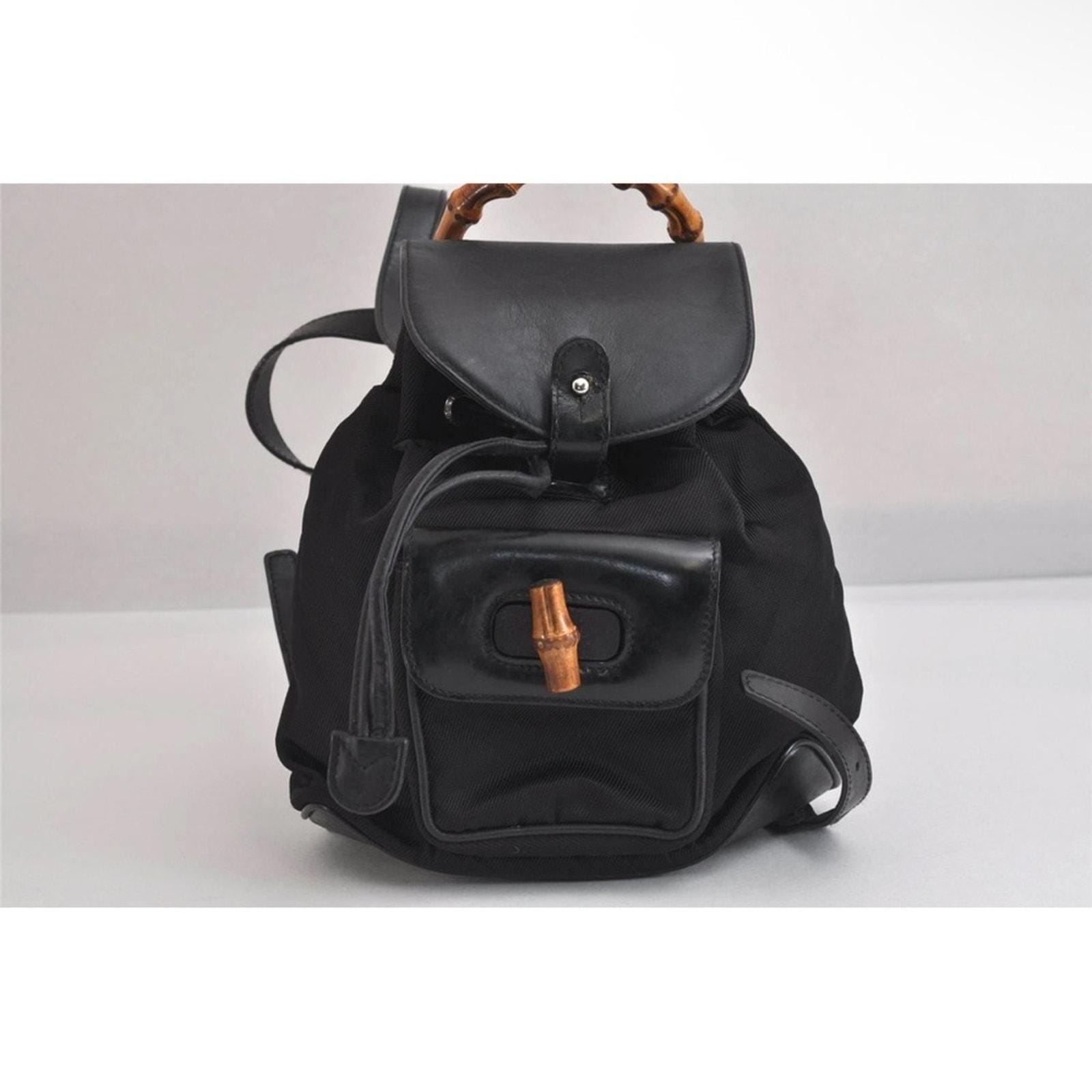 ♥️Gucci Black Leather Black Leather Backpack with Bamboo Handle♥️ NEW ARRIVAL: Vintage Gucci Leather Bamboo Backpack ?? main image 3