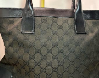 Gucci Black Tote Hand Bag with Iconic GG Design