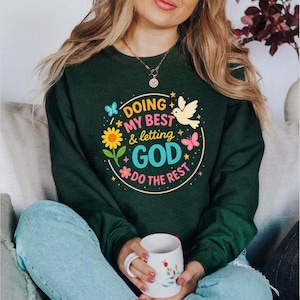 Doing My Best Letting God Do The Rest Png, Preppy Christian Shirt Png, Boho Christian Png, Floral Bible Verse Png, Digital Download