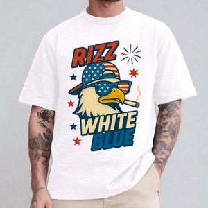 Rizz White Blue Patriotic Eagle 4th Of July, Merica 4th of July USA Png, American Flag Bandana Bald Eagle Png, Funny Independence Day Png