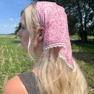Green and White Cream Gingham Lace Tassels Headscarves Bandana Head Kerchief Hair Accessories