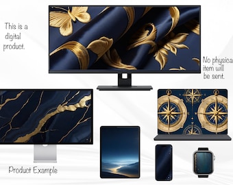 Antique Gold Navy Blue Wallpapers | 15 Designs (Digital Download)