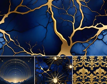 Antique Gold and Navy Blue Full Set Wallpapers | 15 Wallpapers | All Devices