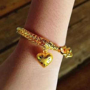 Kette Armband Herz 24K Gold Platte 30g Handgemachte Thai Schmuck Kette Traditionelles Design Luxus Damen Charme Armreif Geschenk für Ihn Sie 17,8 cm