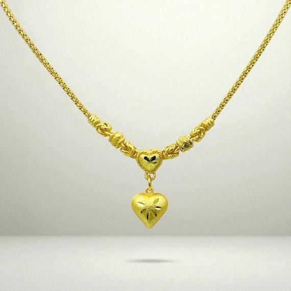 Heart Necklace Pendant 24K Gold Plated Thai Jewelry Elegant  Women Girl Jewelry Gift