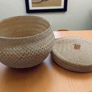 Thai Bamboo Sticky Rice Steamer Basket with Lid 6 inch Traditional White Woven Steamer + Cloth  For Rice Cooker Pot Gas Stove Kitchen Tool