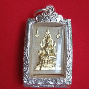Thai Buddha Amulet Phra Somdej KumKao LP Ruesi Ling Dam Blessed Buddhist Talisman money lucky rich protection Wealth Magic Silver Case