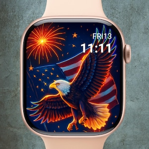 4th of July Eagle Apple Watch Wallpaper  Bald Eagle & American Flag Digital Face | USA Fireworks Watch Background Independence Day Download