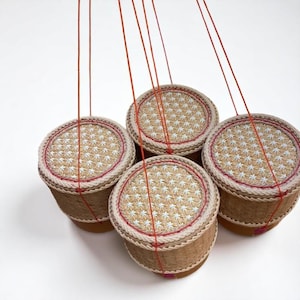 Handmade Sticky Rice Thai Kratip Bamboo Traditional Basket Natural Woven Box Heat Retaining Storage  Kitchen Glutinous Food Container 6 inch