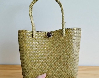 Handmade Woven Straw Tote Boho Beach Shoulder Bag Woven Handbag Travel