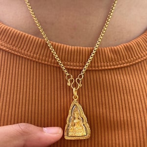 Phra Somdej Chinnarat Pendant Thai Amulet Necklace  Gold Plated Jewelry Blessed Buddhist Talisman money lucky rich protection Wealth 18 Inch