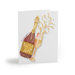 Tarjetas de felicitación para celebrar con champán: brindis por cumpleaños, aniversarios, invitaciones, despedidas de soltera y Año Nuevo.