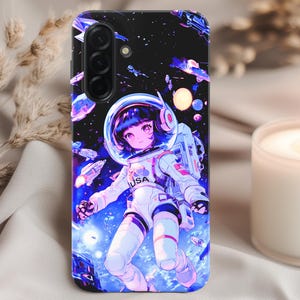 Space Anime Girl Phone Case: Astronaut Design, Tough Protection