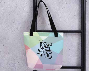 Cute Koala Tote Bag | Geometric Print Shopper | Aesthetic Beach Bag | Unique Everyday Shoulder Bag