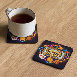 Game Night Cork-Back Coaster | Board Game Themed Drink Coaster | Gamer Table Decor