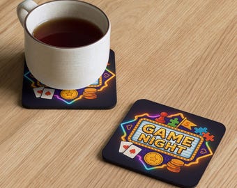 Game Night Cork-Back Coaster | Board Game Themed Drink Coaster | Gamer Table Decor