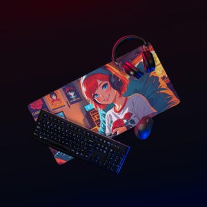 Gamer Girl Desk Mat | Large Gaming Mouse Pad | Cute Desk Accessory