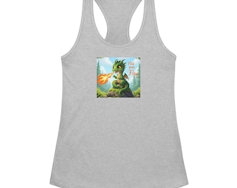 Find Your Fire Dragon Tank Top | Inspirational Green Dragon Shirt | Fantasy Art Women's Racerback | Empowering Graphic Tee