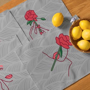 Minimalist Rose Placemats Set of 4 | Abstract Floral Table Mats | Modern Dining Decor | Unique Romantic Kitchen Linens