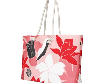 Hawaiian Flower Weekender Bag | Oversized Beach Tote | Tropical Travel Bag | Aloha Blossom Carryall