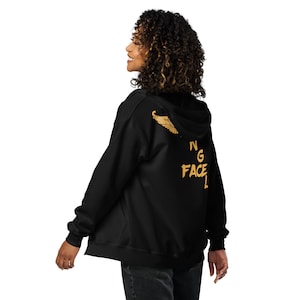 Angel Face Zip Hoodie – Unisex Heavy Blend Zip-Up with Minimal Graphic, Soft Aesthetic Faith Hoodie, Gift for Her or Him