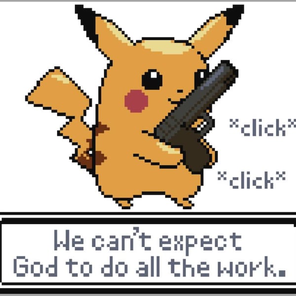 Padrão de ponto cruz do meme Pikachu em ação
