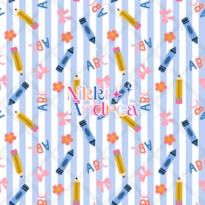 Back to School Seamless Pattern | ABC | Pencils & Crayons | Bows | Instant Download | 300 DPI |