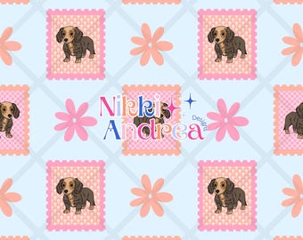 Dachshund Dog Seamless Pattern: Floral Puppy Digital Paper (PNG Downloadable File)