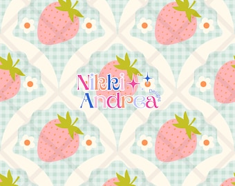 Strawberry Gingham Seamless Pattern: Cottagecore Digital Paper (300 DPI, Digital File