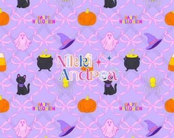 Halloween Seamless Pattern | Black Cat, Ghost, Pumpkin (Instant Download)