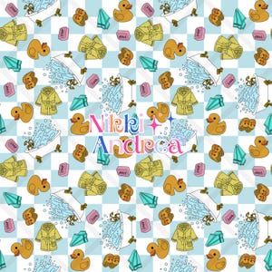 Rubber Duck Bath Time Seamless Pattern: Scrapbook Paper (Digital Download PNG 300DPI)