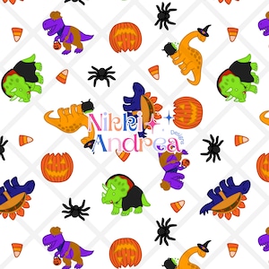 Halloween Dinosaur Seamless Pattern – Dino Trick or Treat (Digital Download)
