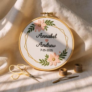 Boho Wedding Ring Holder, Custom Flower Hand Embroidered Linen Ring Holder, Personalized Embroidery Wedding Hoop, Wedding Ring Bearer Pillow