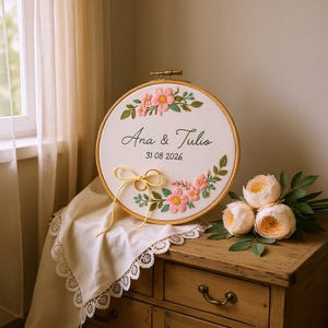 Personalized Boho Wedding Ring Holder, Custom Flower Hand Embroidered Linen Ring Holder, Embroidery Wedding Hoop, Wedding Ring Bearer Pillow