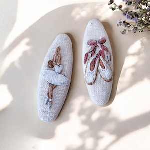 Ballerina Hair Clip for Girls, Custom Embroidery TearDrop Hair Clip, Hand Embroidered Hair Clip, Handmade Linen Hair Accessories