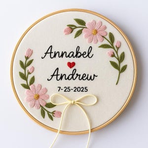 Personalized Boho Wedding Ring Holder, Custom Flower Hand Embroidered Linen Ring Holder, Embroidery Wedding Hoop, Wedding Ring Bearer Pillow