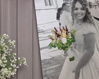 Handgesticktes Hochzeitsstrauß-Foto, individuell gesticktes Bild zum Hochzeitstag, Stickerei auf Papier, personalisiertes Geschenk