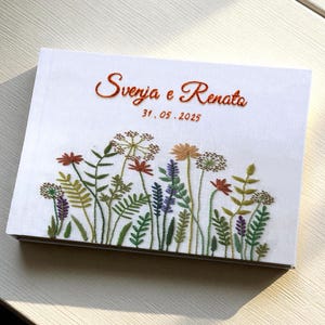 Personalized Wildflowers Wedding Guest Book, Boho Wedding Guestbook Ideas, Custom Hand Embroidered Linen Hardbound Scrapbook, Memory Book