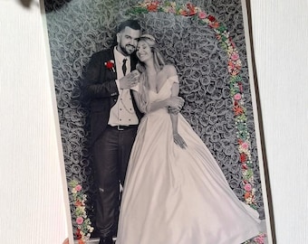 Gesticktes Brautfoto, Hochzeitstag 1. Jahr, gesticktes Hochzeitsfoto, Stickerei auf Papier, personalisiertes Geschenk