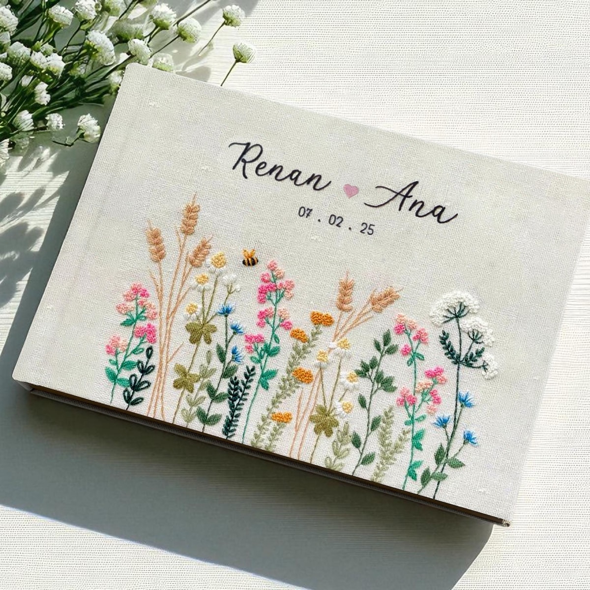 Personalized Wildflowers Wedding Guest Book, Boho Wedding Guestbook Ideas, Custom Hand Embroidered Linen Hardbound Scrapbook, Memory Book - Etsy