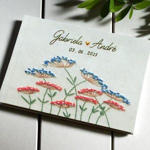 Personalized Dandelion Wedding Guest Book, Wildflower Wedding Guestbook Ideas, Custom Hand Embroidered Linen Hardbound Scrapbook,Memory Book