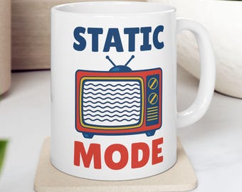 Static Mode TV Ceramic Mug, Retro Television Coffee Cup, Vintage TV Graphic Tea Mug, Old Fashioned TV Hot Chocolate Mug, Nostalgia