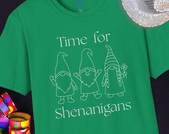 Shenanigans Gnomes T-shirt, Time for Shenanigans Cute Graphic Tee, Unisex Softstyle, Line Design, Funny Garden Gnomes Apparel, Minimalist