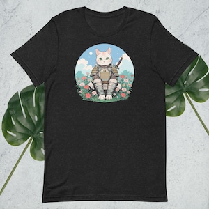 Kawaii Samurai Cat Shirt – Cat Warrior in Meadow Flowers