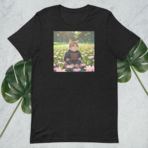 Kawaii Samurai Cat Shirt – Cat Warrior in Meadow Flowers