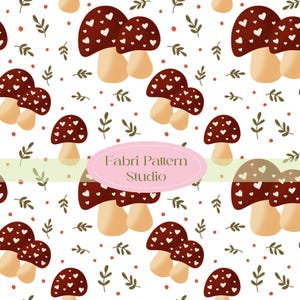 Seamless mushroom heart pattern, cute mushroom.